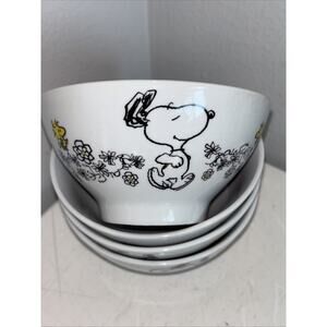 Peanuts Snoopy & Woodstock Floral Cereal Soup Bowl 5.5" x 3" Set of 4 NEW